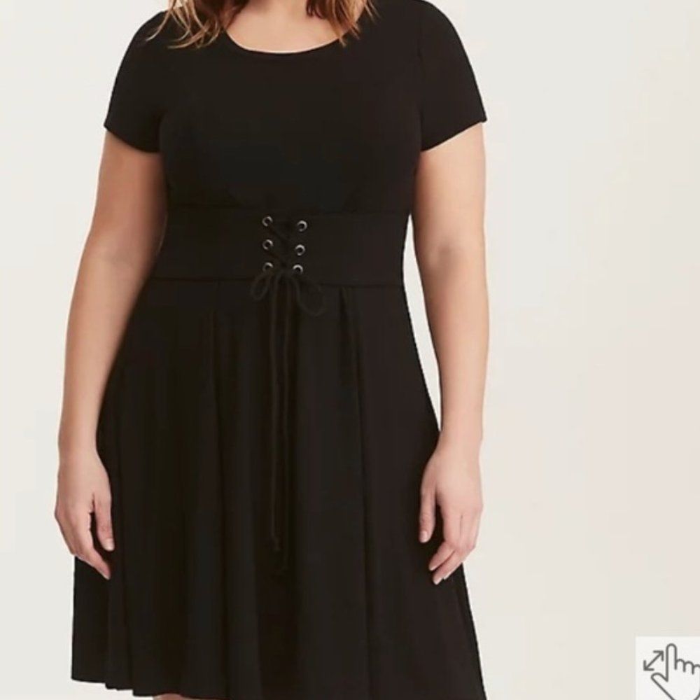 Torrid Black Lace Up Corset Jersey TShirt Dress 1X